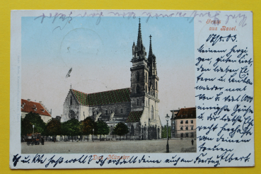 Ansichtskarte Gruß aus Basel / Das Münster / 1903 / Platz – Architektur